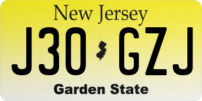 NJ license plate J30GZJ