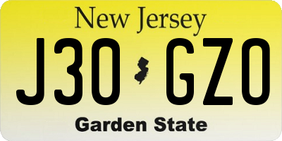 NJ license plate J30GZO