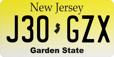 NJ license plate J30GZX