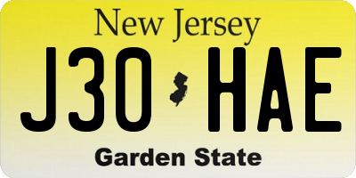 NJ license plate J30HAE