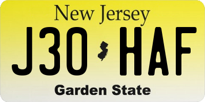 NJ license plate J30HAF