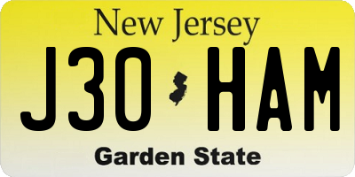 NJ license plate J30HAM