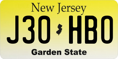 NJ license plate J30HBO