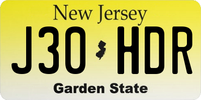 NJ license plate J30HDR