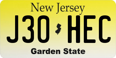 NJ license plate J30HEC