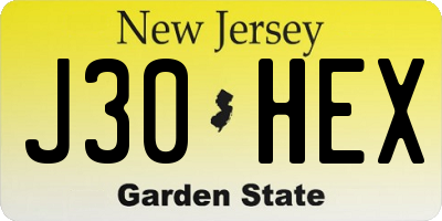 NJ license plate J30HEX