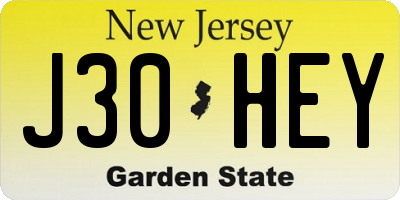 NJ license plate J30HEY