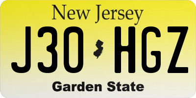 NJ license plate J30HGZ