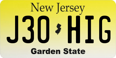 NJ license plate J30HIG