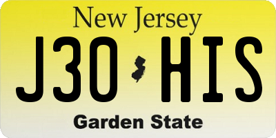 NJ license plate J30HIS