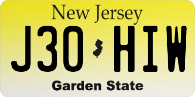 NJ license plate J30HIW