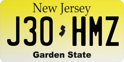 NJ license plate J30HMZ