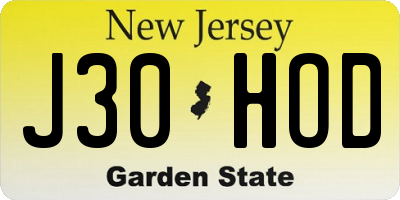 NJ license plate J30HOD