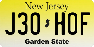 NJ license plate J30HOF