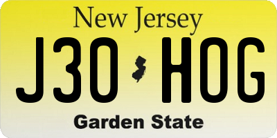 NJ license plate J30HOG