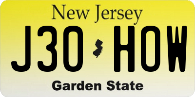 NJ license plate J30HOW
