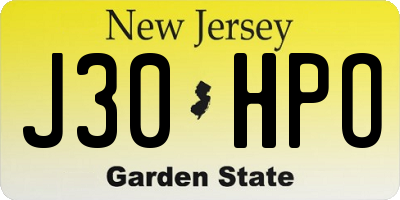 NJ license plate J30HPO