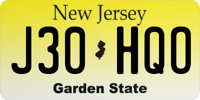 NJ license plate J30HQO