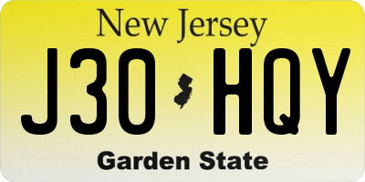 NJ license plate J30HQY