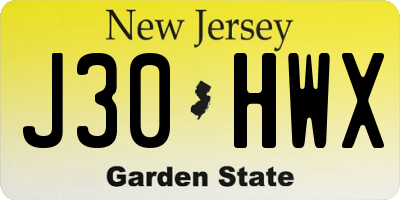 NJ license plate J30HWX