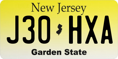 NJ license plate J30HXA