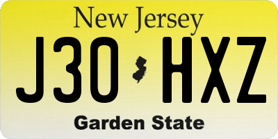 NJ license plate J30HXZ