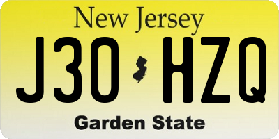 NJ license plate J30HZQ
