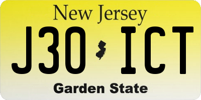 NJ license plate J30ICT