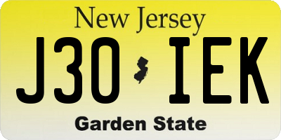 NJ license plate J30IEK