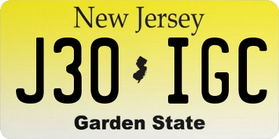 NJ license plate J30IGC