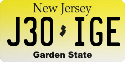 NJ license plate J30IGE