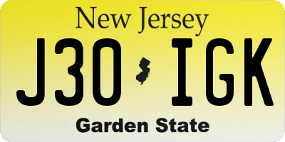NJ license plate J30IGK