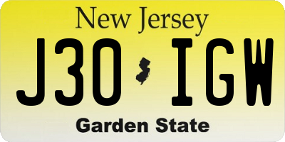 NJ license plate J30IGW