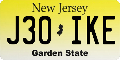 NJ license plate J30IKE