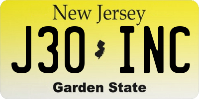 NJ license plate J30INC