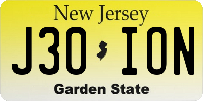NJ license plate J30ION