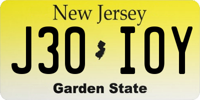 NJ license plate J30IOY