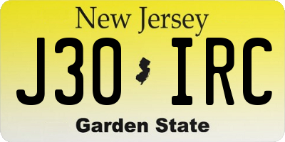NJ license plate J30IRC