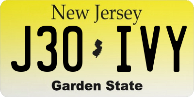 NJ license plate J30IVY