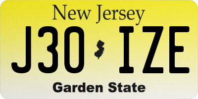 NJ license plate J30IZE