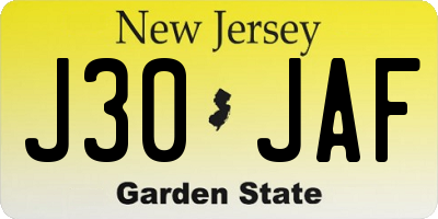 NJ license plate J30JAF