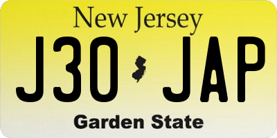NJ license plate J30JAP