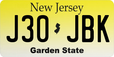 NJ license plate J30JBK