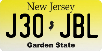 NJ license plate J30JBL