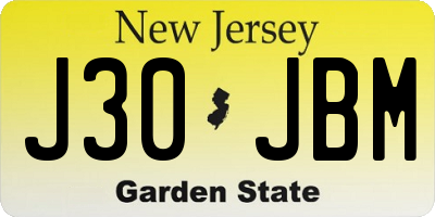 NJ license plate J30JBM