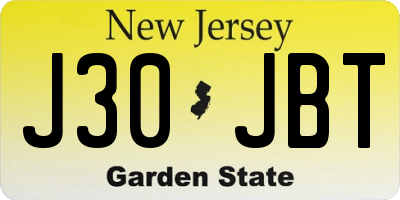 NJ license plate J30JBT