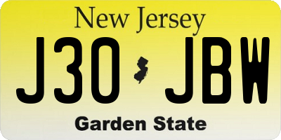 NJ license plate J30JBW