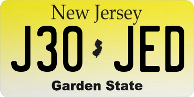 NJ license plate J30JED