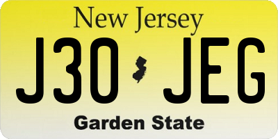 NJ license plate J30JEG