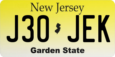 NJ license plate J30JEK